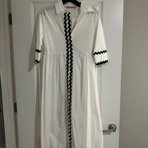 Vilagallo White Dress with Black Zigzag Trim